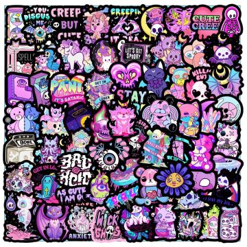 Cute Purple Gothic Horror Cartoon Stickers for Laptop, Luggage, Skateboard, Graffiti Decals
