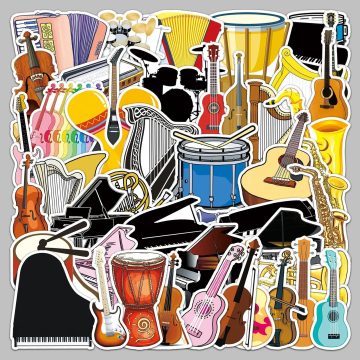 Cartoon Music Instrument Stickers for Helmet, Wall, DIY Decor