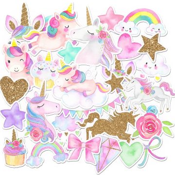 Magical Rainbow Unicorn Stickers Colorful Scrapbook & Party Decoration