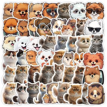 Cartoon Pomeranian Cat Graffiti Stickers for Helmet, Wall, DIY Decoration