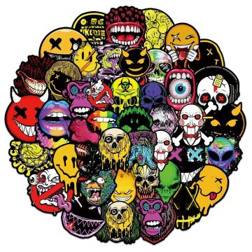Cool Horror Skull Waterproof Stickers for Phone, Skateboard, Guitar, Laptop, Car, and Motorcycle