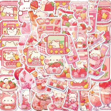 Cute Pink Food PVC Sticker Pack - Aesthetic Childrens Korean Stationery Scrapbooking Decoration