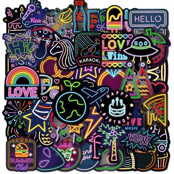 Cartoon Neon Light Graffiti Stickers Aesthetic for Car, Skateboard, Laptop, Phone, Bike, Kids Toy