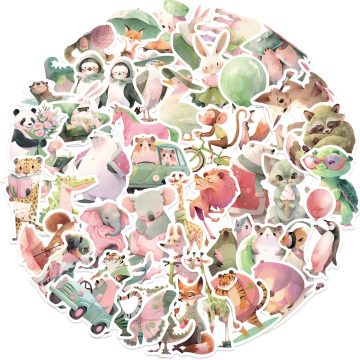 Pink Green Forest Animal Stickers for Scrapbook Guitar Phone