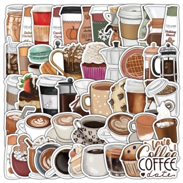 Coffee Cartoon Stickers for Helmet, Wall, and DIY Decoration