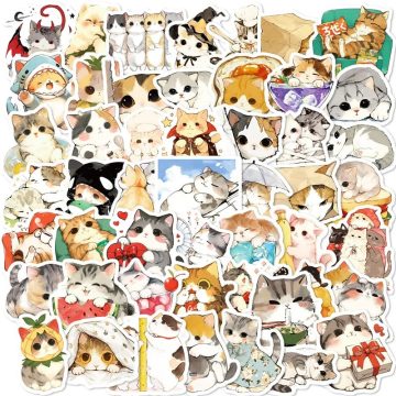 Kawaii Anime Cat Colorful PVC Stickers - Aesthetic DIY Stationery for School Supplies