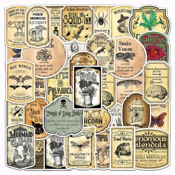 Halloween Potion Label Stickers - Retro Horror Decals for Guitar Motorcycle Skateboard