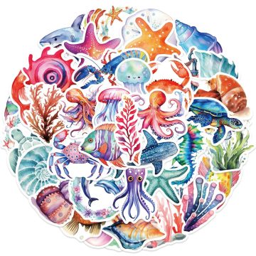 Marine Organism Jellyfish Dolphin Cartoon Stickers - Notebook, Laptop, Phone Decoration