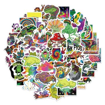 Cartoon Colorful Psychedelic Frog Stickers for Laptop, Guitar, Luggage, Phone, Graffiti Decals