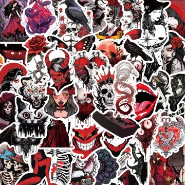 Red Cyberpunk Art Stickers - Gothic Horror Graffiti Decals for Skateboard Scrapbooking