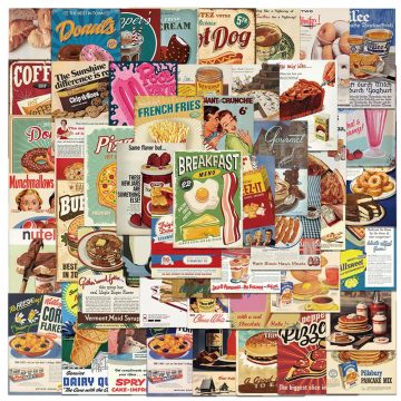 Vintage Food Stickers Cartoon Pizza, Coffee, Snack Waterproof Decals for Laptop and Scrapbook