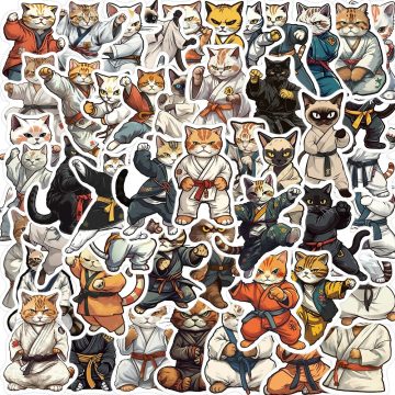 Cute Cat Kung Fu Stickers for Helmet, Wall, Desktop Decoration