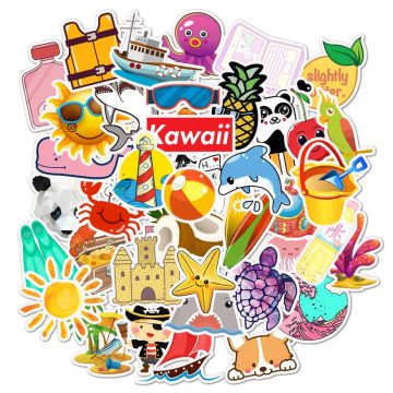 Cute Beach Graffiti Stickers for Helmet, Wall, DIY Decoration