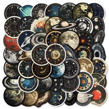 Vintage Cosmic Planet PVC Stickers - Aesthetic Scrapbooking