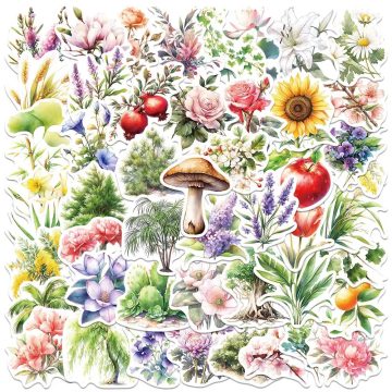 Cute Cartoon Colorful Plants Aesthetic Stickers Decals for Laptop, Water Bottle, Luggage, Notebook, Vinyl Waterproof Graffiti
