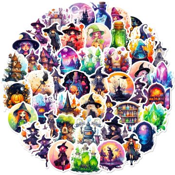 Gothic Magic Witch Girl Stickers - Aesthetic Anime Decorative Decals for Motorcycle Guitar Car