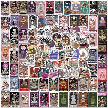 Cartoon Aesthetic Skull Book Death Reader Waterproof Decals
