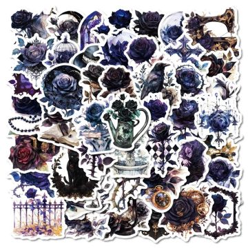 Dark Purple Rose PVC Sticker Pack - Aesthetic Childrens Stationery DIY Scrapbooking