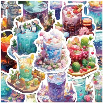 Art Drink Cartoon Stickers - Aesthetic Plant Decals for DIY Laptop Scrapbook