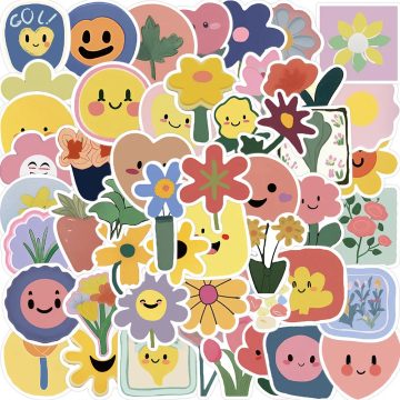 Cartoon Flower Smiley Face Stickers for Helmet, Wall, DIY Decoration
