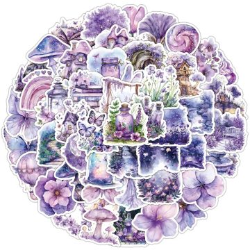 Purple Magic Flowers World Cartoon Stickers for Fridge Laptop