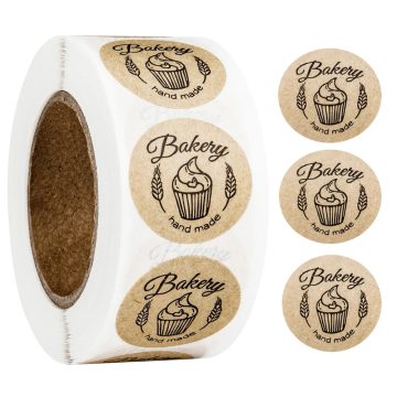 Kraft Paper "Bakery" Handmade Stickers Cookie Box Seals and Cute Scrapbooking Labels