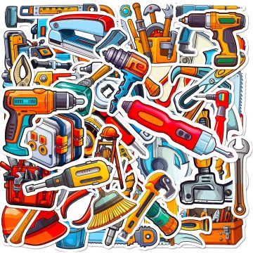 Cartoon Construction Tool Stickers for Helmet, Desktop, Wall Decoration