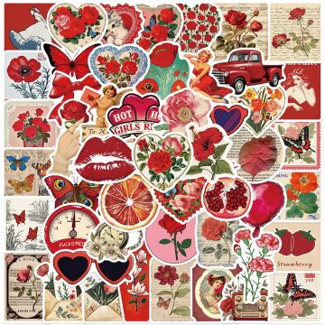 Red Rose Heart Stickers for Valentine's Day Decorations