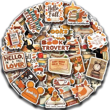 Bookish Fall Theme Stickers for Water Bottle, Laptop, Skateboard, Luggage, Scrapbooking