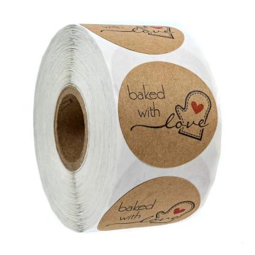 Kraft Round Handmade Stickers with "Made with Love" Design
