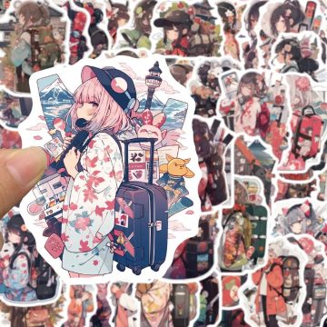 Kimono Anime Girls Waterproof Stickers for Diary Phone