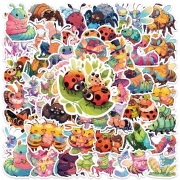 Cute Cartoon Bee, Spider, Ladybug Insect Stickers for Kids Luggage, Laptop, Water Bottle, Diary, Phone, Vinyl Bicycle Decals