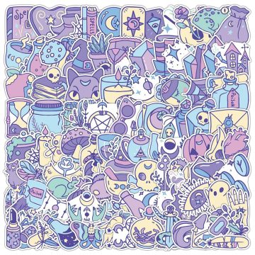 Cool Purple Cute Gothic Magic Witch Cartoon Stickers for Skateboard, Laptop, Phone, Car