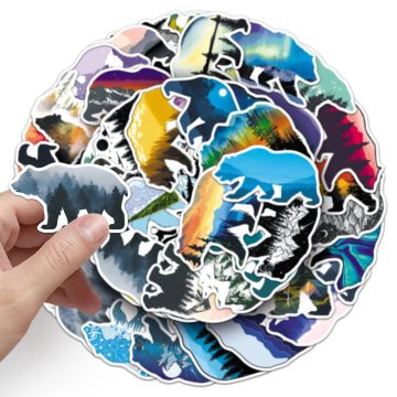 Grizzly Bear Cartoon Stickers - Silhouette Graffiti DIY Scrapbook Fridge Laptop Decals