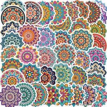 Colorful Mandala Pattern PVC Stickers for Car, Suitcase, Helmet, and Phone Case