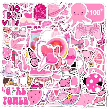 Cute Pink Cartoon Stickers Waterproof Vinyl Decals for Phone, Guitar, Laptop, Notebook, Cup
