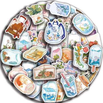 Cute Cartoon Plants and Glass Stickers DIY for Phone, Guitar, Laptop, Notebook, Suitcase, Cup, Waterproof Stickers, Kids Toy