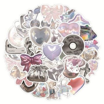 Shiny Silver Pink Stickers - Ins Aesthetic Graffiti Decals for DIY Skateboard Fridge Bike