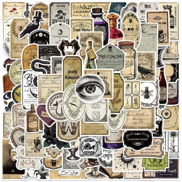 Gothic Apothecary Potion Label Stickers For Water Bottle Laptop Luggage