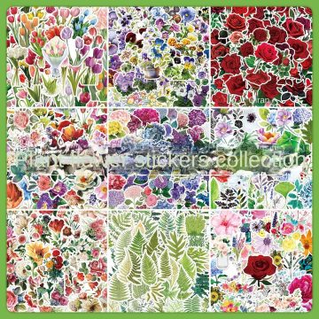 Plant and Flower Cartoon Stickers for Scrapbooking and Tech