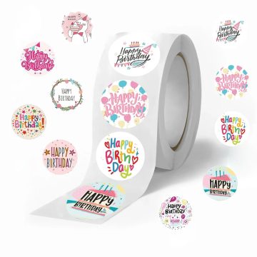 Round Happy Birthday Seal Stickers for Gifts & Parties