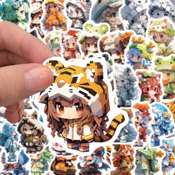 Pixel Animal Cartoon Girl Stickers - Cute Graffiti Decals for Wall
