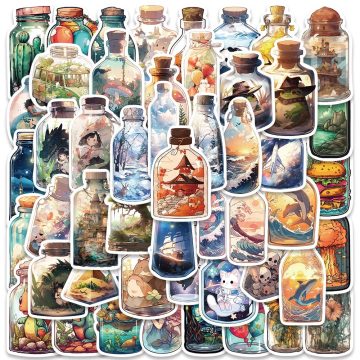 Cartoon Landscape Bottle Stickers Kawaii Anime for Laptop, Bike, Luggage Decor