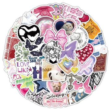 Cute Pink Y2K Stickers - Cartoon Decals for DIY Phone Fridge Suitcase Guitar Scrapbook Helmet