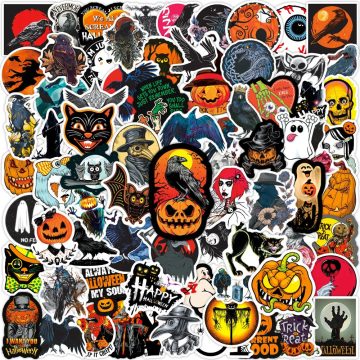 Pumpkin Head Halloween Stickers Waterproof Vinyl Decals for Suitcase, Laptop, Skateboard