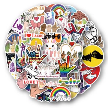 American Sign Language Love Stickers - Cute Cartoon Decals for Suitcase Skateboard