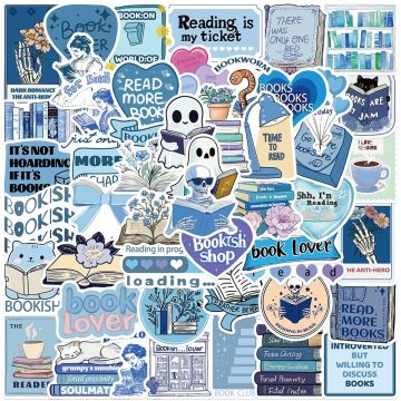 Cute Cartoon Aesthetic Reading Book Stickers for Luggage, Laptop, Guitar, Phone, Waterproof Vinyl Decals