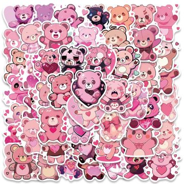 Cute Cartoon Love Heart Bear Stickers, Kids Toy Vinyl Decals for Laptop, Luggage, Phone, Diary, Guitar, Car, Waterproof Graffiti
