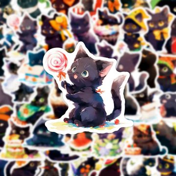 Kawaii Black Cat Funny Animal Stickers - Graffiti Decals for Suitcase, Laptop, Fridge