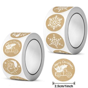 Kraft Paper Christmas Stickers Holiday Thank You Labels for Cards and Gift Boxes